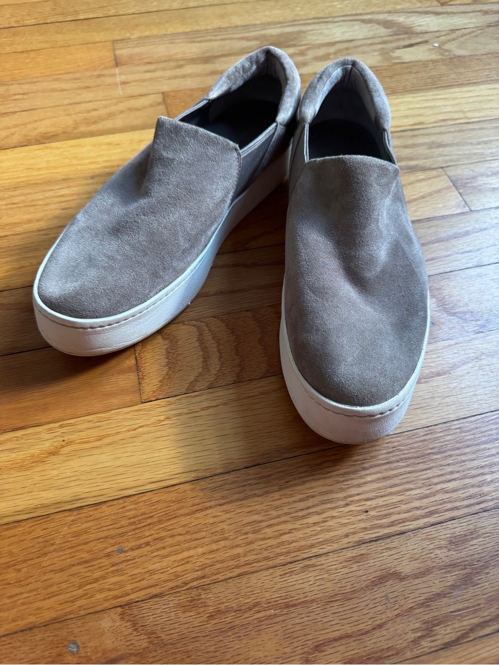 Vince Women's Slip-On Suede Sneakers in Taupe with White Sole